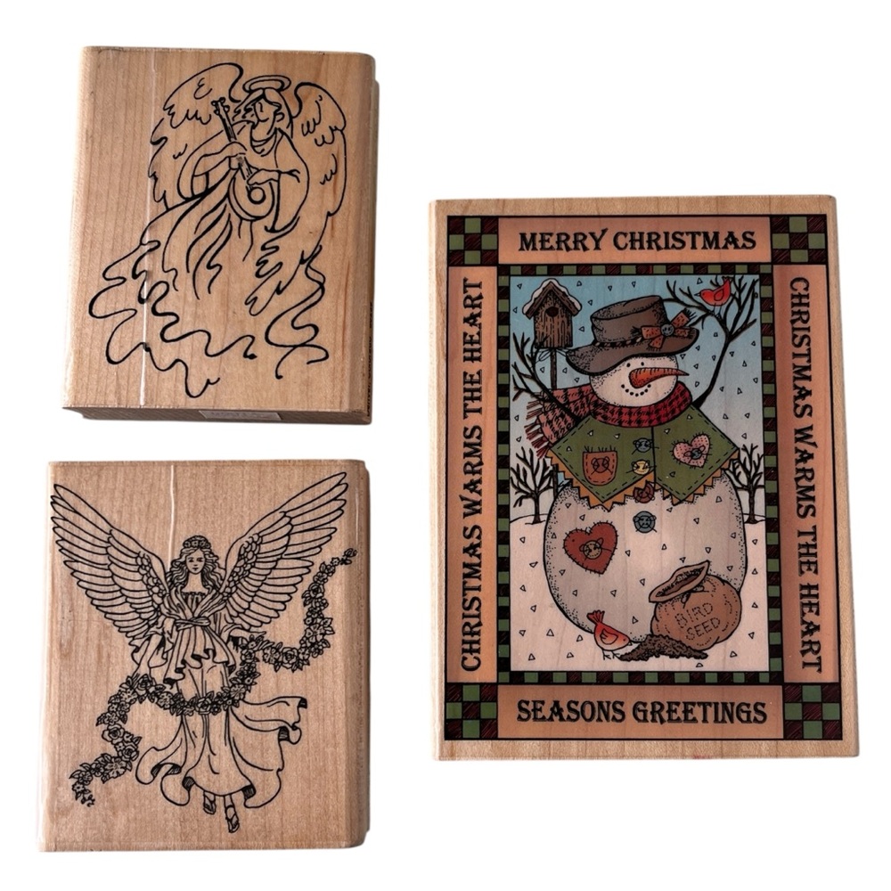 Christmas Rubber Stamp Set Angel and Snowman